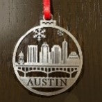 Austin Texas Stainless Steel Skyline in Winter Ornament