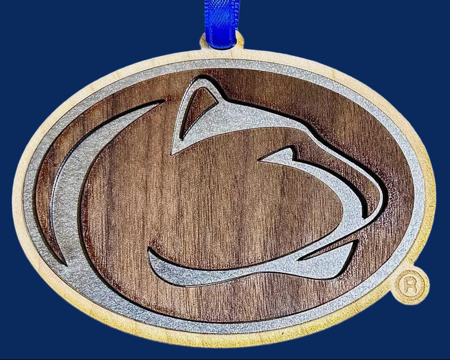 Decorative ornament with a logo on a gray background