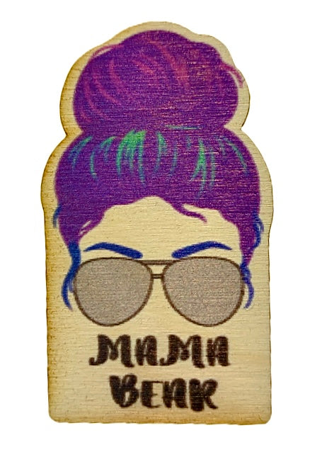Mama Bear Green Purple Hair Silver Sunglasses