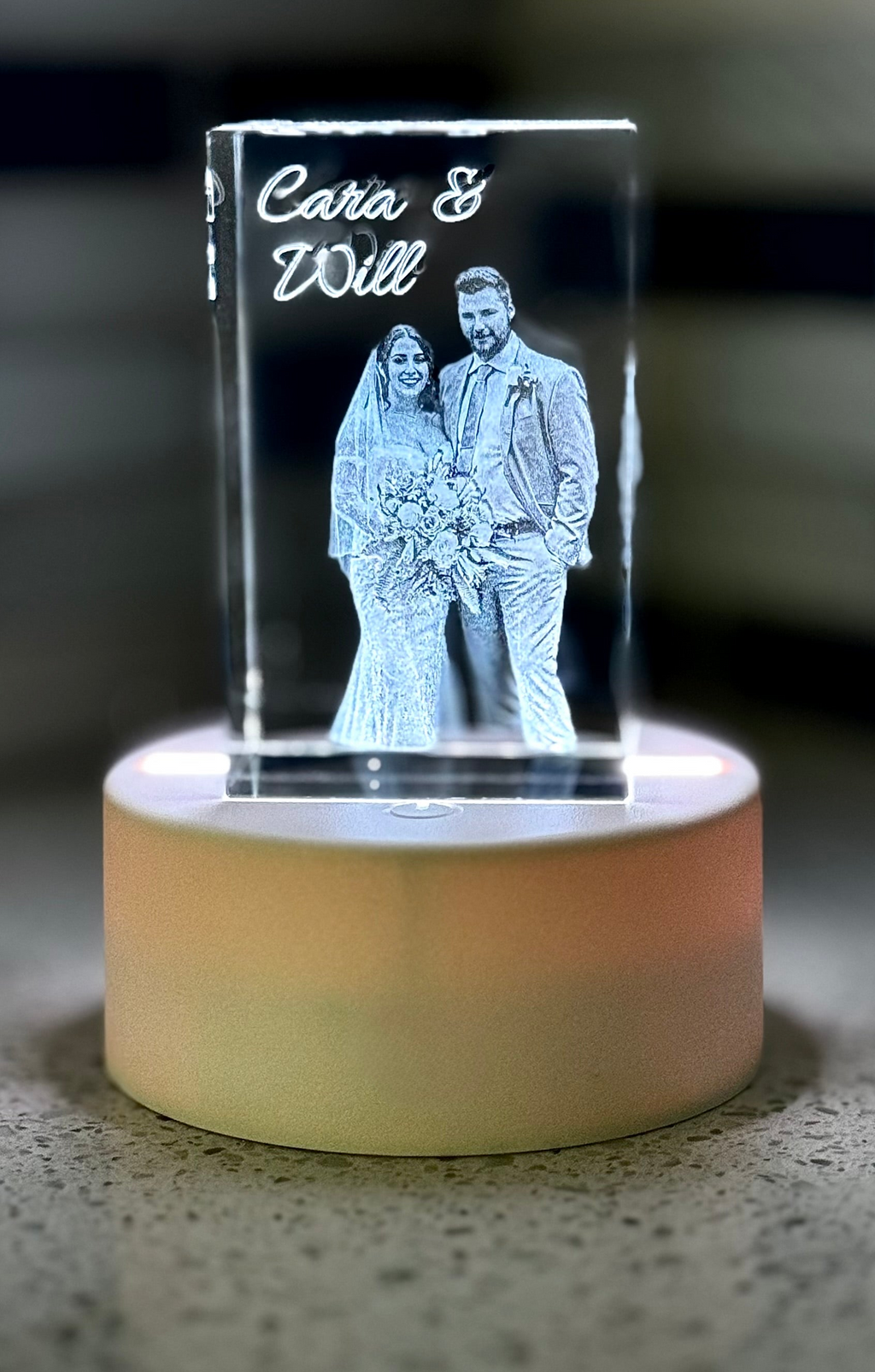 Custom Engraved Crystal Photo Block with LED Light Base